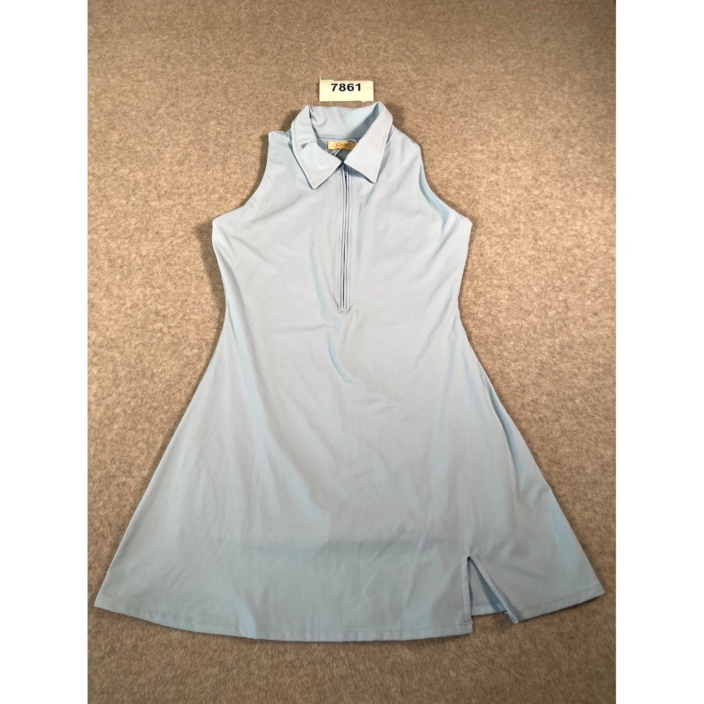 Qinsen‎ Tennis Dress Womens XL Light Blue Nylon Stretch Collared Activewear